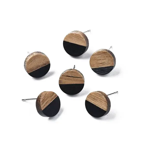 Opaque Resin & Walnut Wood Stud Earrings