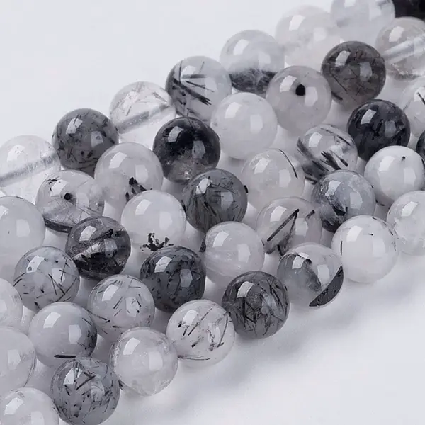 Natural Black Rutilated Quartz Beads Strands