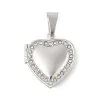 304 Stainless Steel Rhinestone Locket Pendants