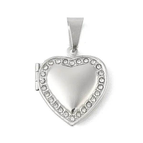 304 Stainless Steel Rhinestone Locket Pendants