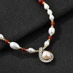 Brass Glass & Pearl Teardrop Pendant Necklaces