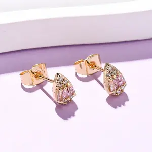 Brass Micro Pave Cubic Zirconia Teardrop Stud Earrings