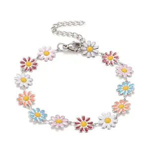Enamel Daisy Link Chains Bracelet