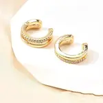 Brass Micro Pave Clear Cubic Zirconia Cuff Earrings