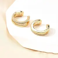 Brass Micro Pave Clear Cubic Zirconia Cuff Earrings