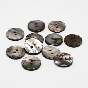 2-Hole Flat Round Natural Black Shell Buttons
