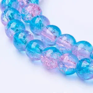 1Strand Two Tone Transparent Crackle Glass Round Beads Strands