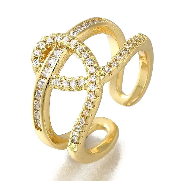 Rack Plating Knot Brass Clear Cubic Zirconia Open Cuff Rings