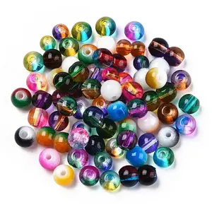 Mixed Style & Mixed Color Round Spray Painted Glass Beads