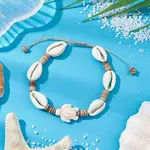 Ocean Theme Adjustable Cowrie Shell & Coconut Braided Bead Bracelets