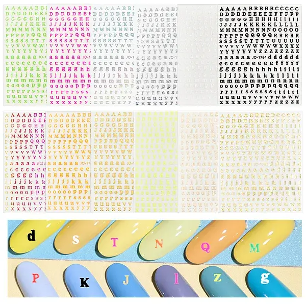 24 Sheets 12 Colors Letter Style Plastic Nail Art Stickers