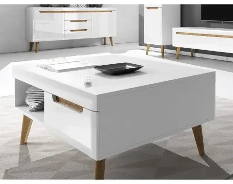 Konferenčný stolík so zásuvkami Nordi, dub riviera/biela lesk%