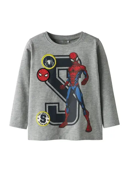 NAME IT Tričko 'NMMDEEP SPIDER'  modrá / sivá melírovaná / krvavo červená / čierna