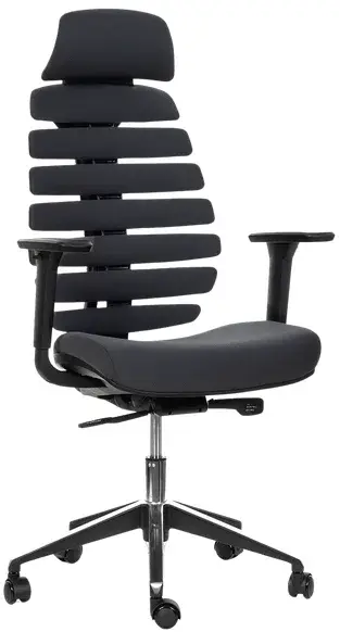 MERCURY Ergonomická kancelářská židle FISH BONES s opěrkou hlavy, černý plast, 26-90-19 tmavě šedá, 3D područky, sezení 8 hodin denně