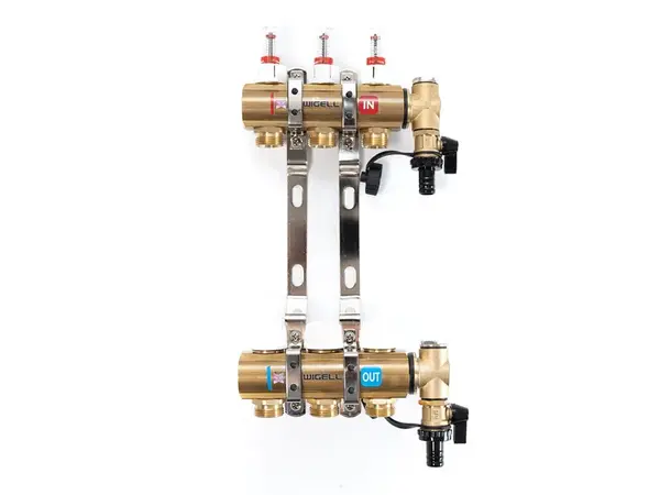 Wigell Podlahový rozdělovač WIGELL, 3 okruhy, mosazný + odvzdušňování na klíč 8481.80.90