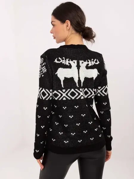 Čierny vianočný sveter s motívom sobov