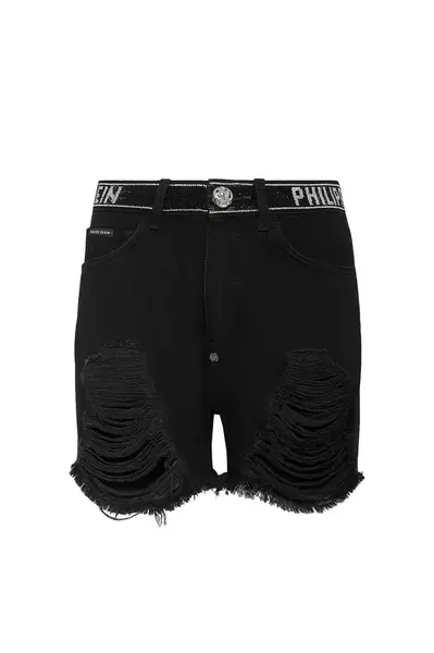Philipp Plein černé džínové kraťasy
