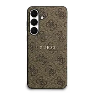 Zadní kryt Guess PU Leather 4G Colored Ring Magnetic pro Samsung Galaxy S25 FE, hnědá