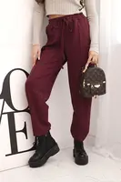 Kesi Włoski Elegantní dámské kalhoty s vysokým pasem a vázáním v pase bordó