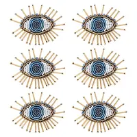 AHADEMAKER 6Pcs Handcrafted Glass Seed Beaded Evil Eye Sew on Patches