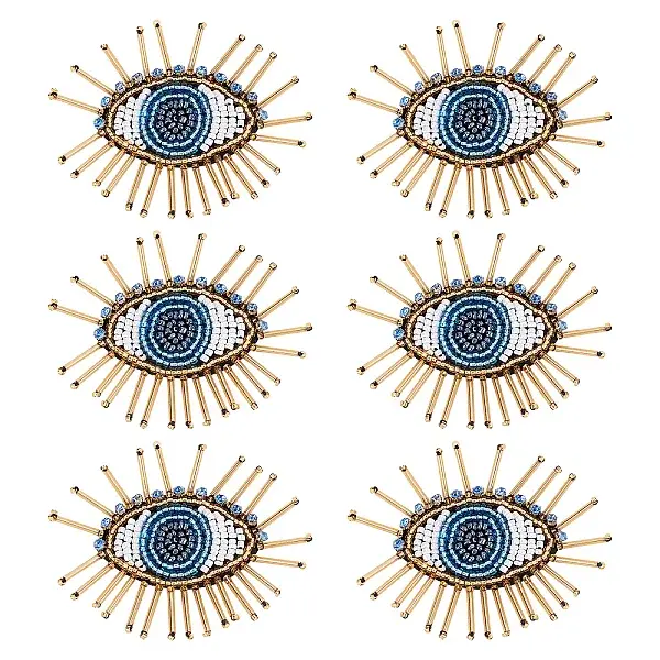 AHADEMAKER 6Pcs Handcrafted Glass Seed Beaded Evil Eye Sew on Patches
