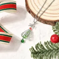 Aluminum & Green Glass Silver Christmas Tree Pendant 304 Stainless Steel Cable Chain Necklaces