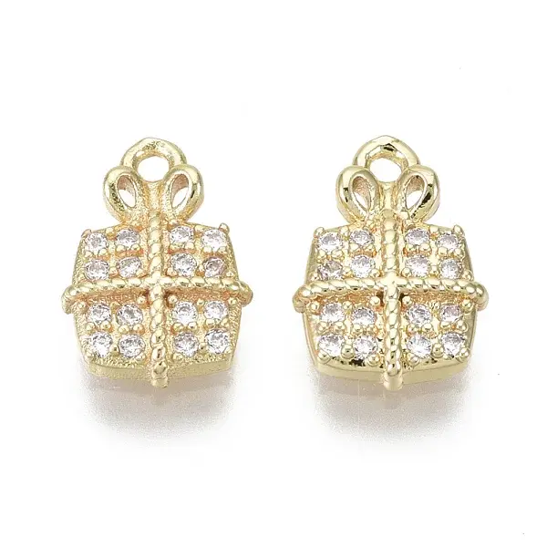 Brass Micro Pave Clear Cubic Zirconia Charms