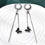 304 Stainless Steel Enamel Butterfly Tassel Hoop Earrings