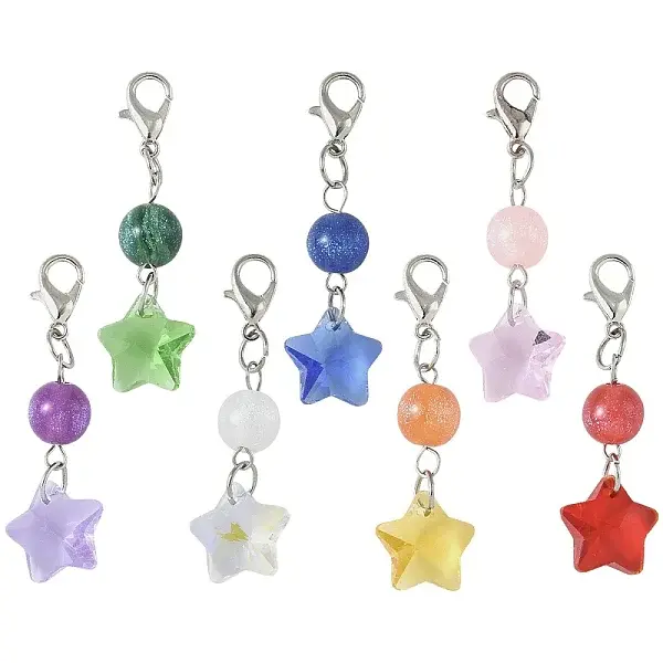 7Pcs 7 Colors Glass Star Round Pendant Decoration