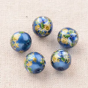 Flower Picture Printed Glass Round Beads