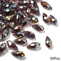 50Pcs Electroplate Glass Faceted Teardrop Beads