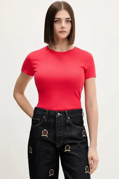 Tričko Tommy Jeans dámské, béžová barva, DW0DW17383