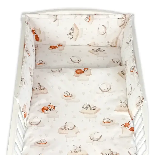 Baby Nellys Sada do postýlky 3D, mantinel a povlečení - Na obláčku, béžová, bílá,135x100