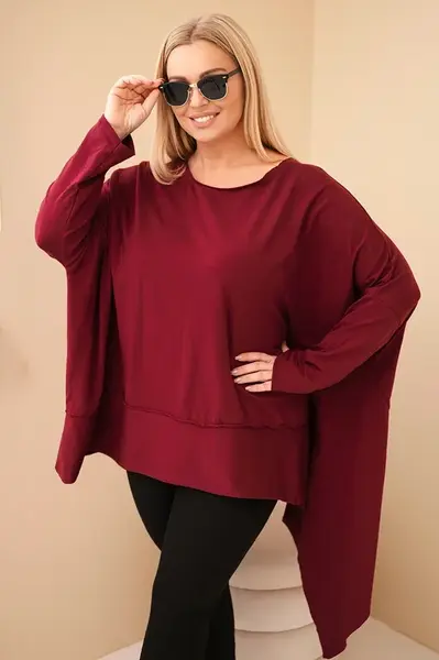 Kesi Dámská tunika Plus Size z bavlny s asymetrickým spodním lemem bordová