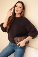 Kesi Włoski Dámský mohairový svetr s 3/4 rukávem hnědý