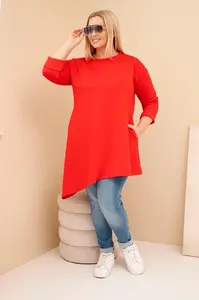 Kesi Włoski Dámska sukňa Plus Size z viskózy s voľným strihom a dlhým rukávom červená