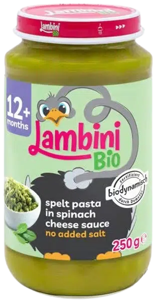 LAMBINI BIO Demeter příkrm špaldové těstoviny se špenátovo-sýrovou omáčkou 250 g
