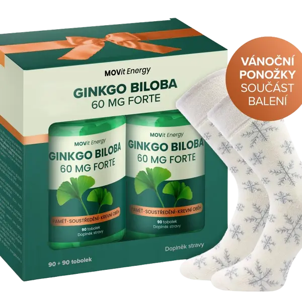 MOVIT ENERGY Dárkové balení Ginkgo Biloba 60 mg, 180 tobolek + Vánoční ponožky