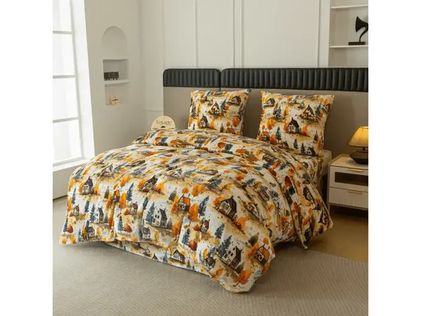 Obliečky mikroplyš AUTUMN VILLAGE farebné Rozmer obliečky: 2 ks 70 x 90 cm | 200 x 220 cm