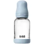 BIBS Baby Glass Bottle Silicone antikoliková lahev se silikonovým pítkem Baby Blue 120 ml