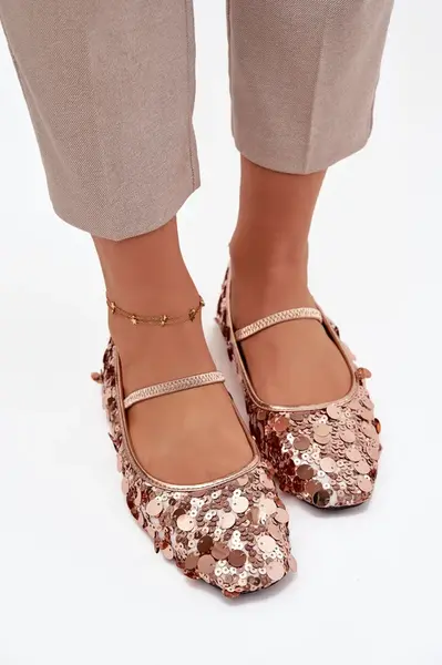 Balerínky s flitrami v ružovom šampanskom odtieni