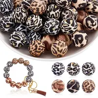 60 Pcs 15mm Silicone Beads Loose Silicone Beads Kit Leopard Print Silicone Beads for Keychain Making Bracelet Necklace