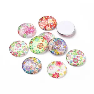 Half Round/Dome Floral Printed Glass Cabochons