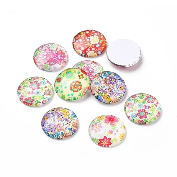 Half Round/Dome Floral Printed Glass Cabochons