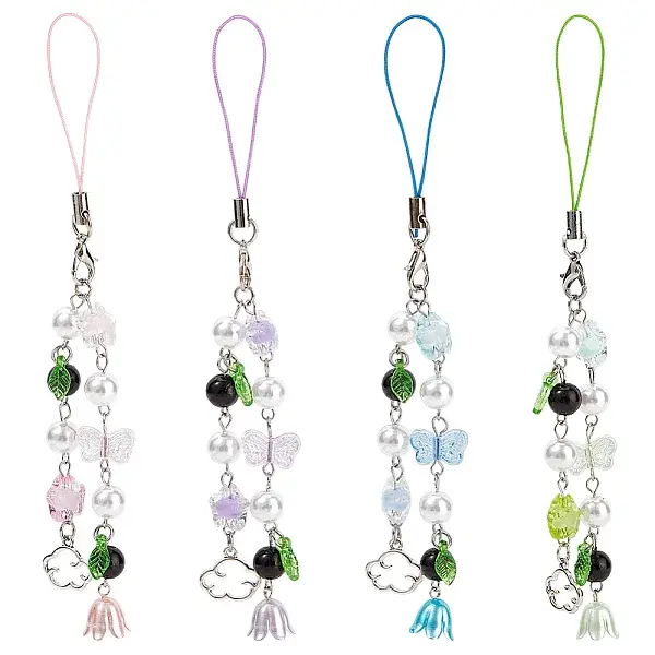 4Pcs Lily of the Valley ABS Plastic Pearl & Acrylic Mobile Straps
