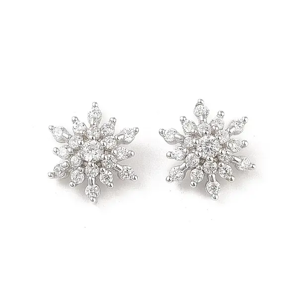 Rhodium Plated 925 Silver Pave Clear Cubic Zirconia Snowflake Charms