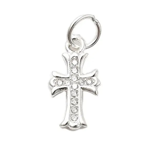 925 Sterling Silver Micro Pave Clear Cubic Zirconia Cross Charms