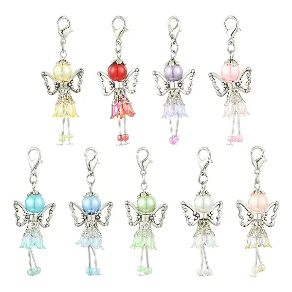 9Pcs 9 Colors Angel Acrylic & Alloy & Platic Beads Pendant Decoration