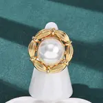 Adjustable Brass with ABS Plastic Pearl Cuff Rings