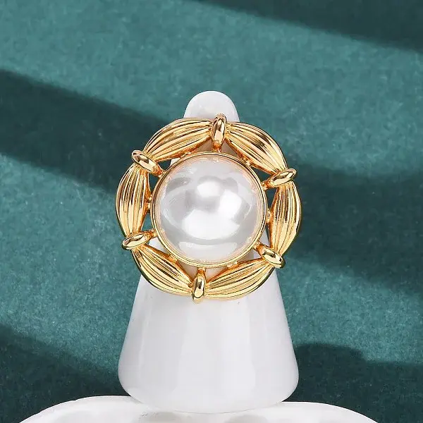 Adjustable Brass with ABS Plastic Pearl Cuff Rings